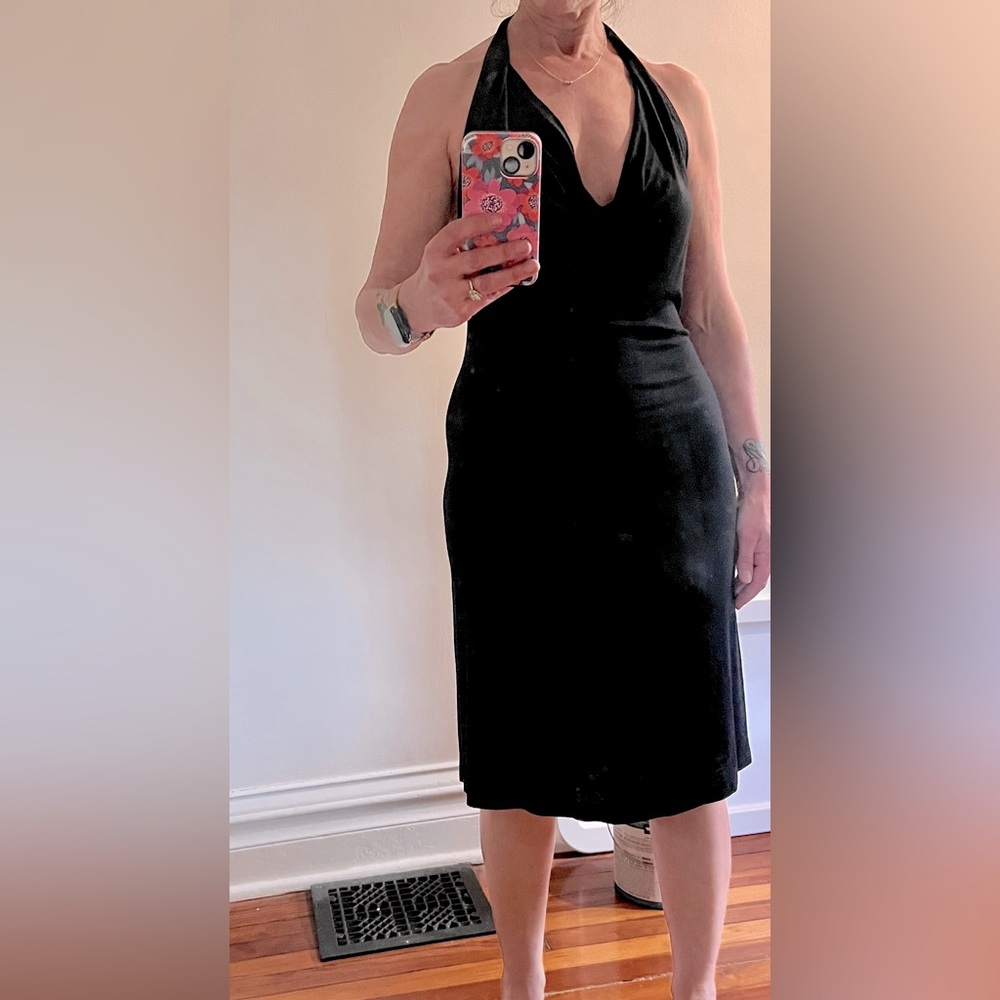 Elan Black Halter Midi Dress - Sleek Evening Silhouette